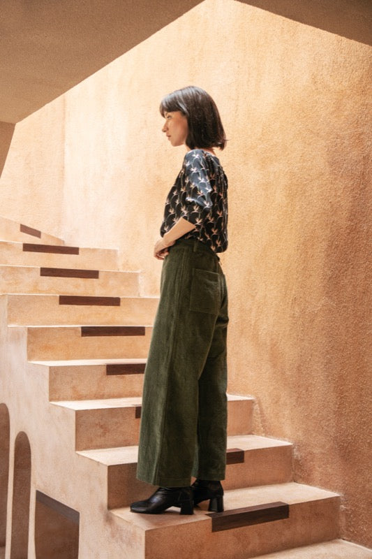 Louise Corduroy Pants Culottes - Olive