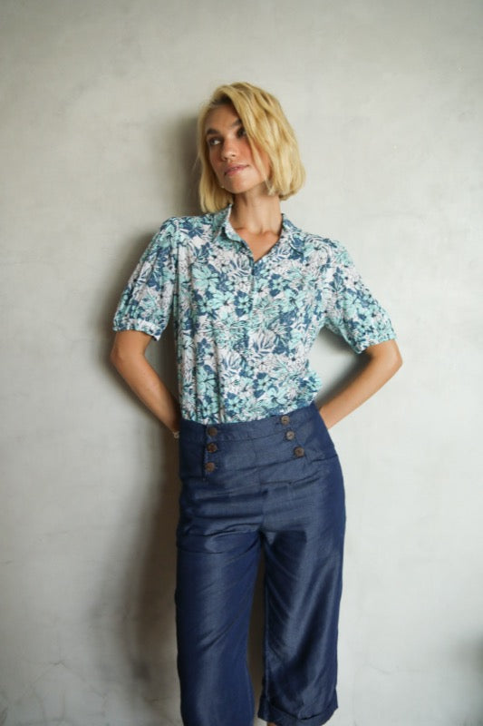 Joyce S/S Blouse - Blue Floral