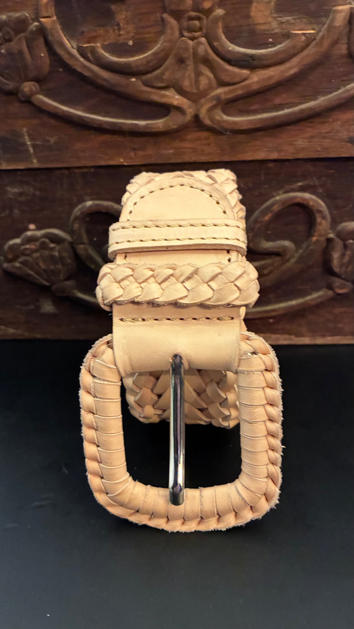 Tasha Leather Weave Belt - DK. Brown / Almond / Tan / Black / Gold / Silver / Wine / Green / Cream / Camel