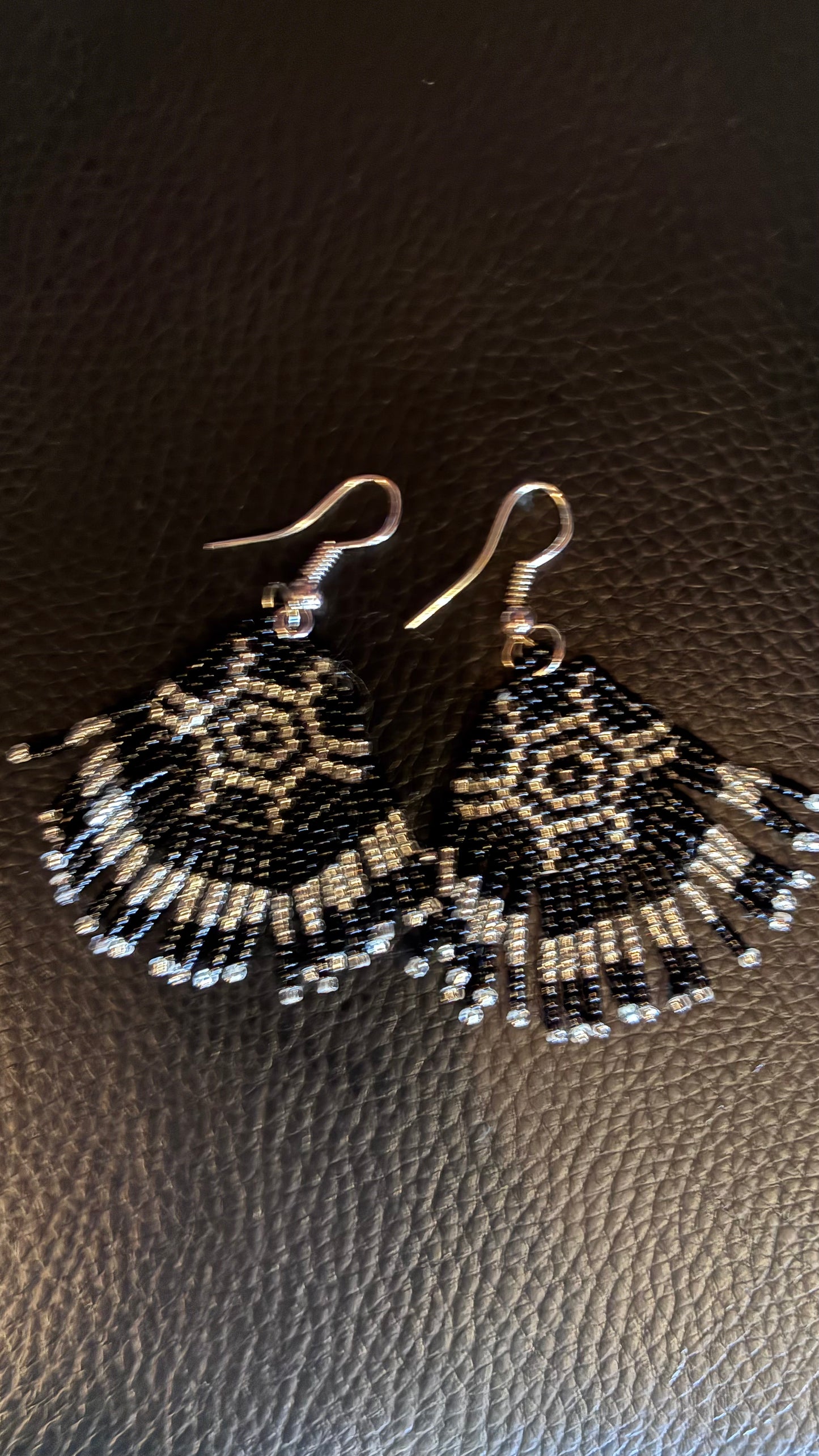Aztec Beaded Earrings - Silver
