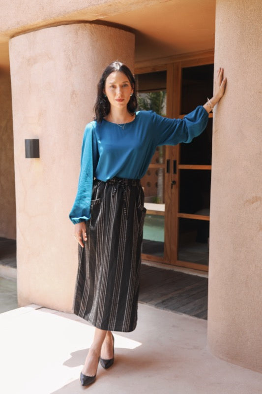 Trisha Skirt - Pinstripe Linen