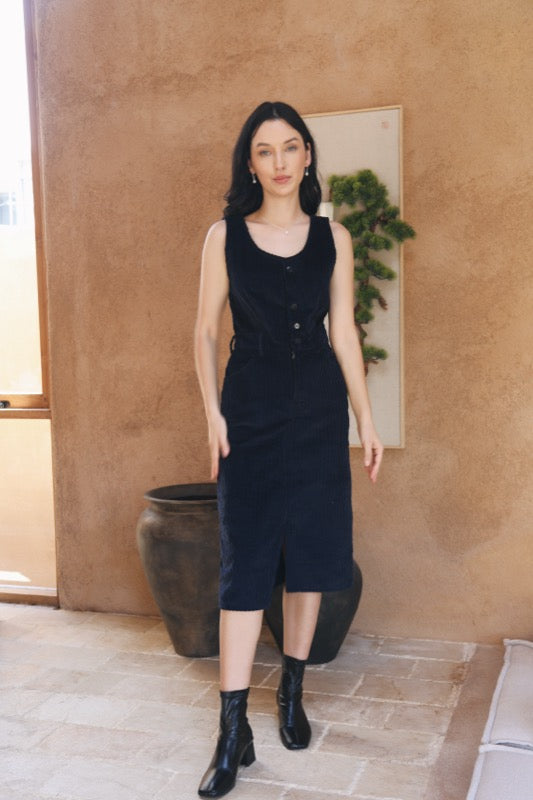 Darcy Pinafore Dress - Navy Corduroy