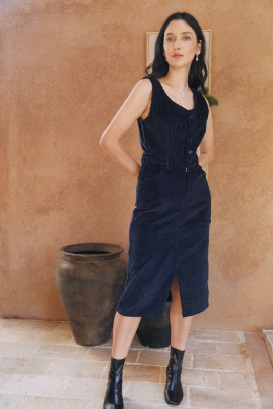 Darcy Pinafore Dress - Navy Corduroy
