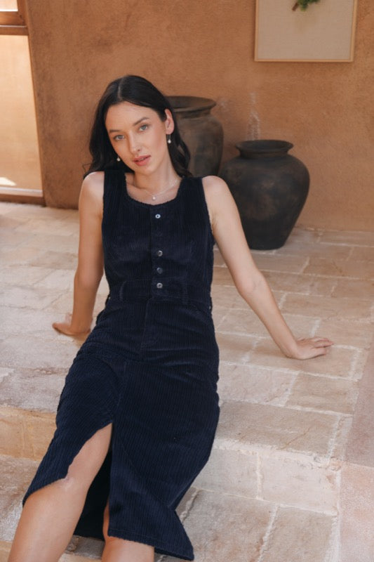 Darcy Pinafore Dress - Navy Corduroy