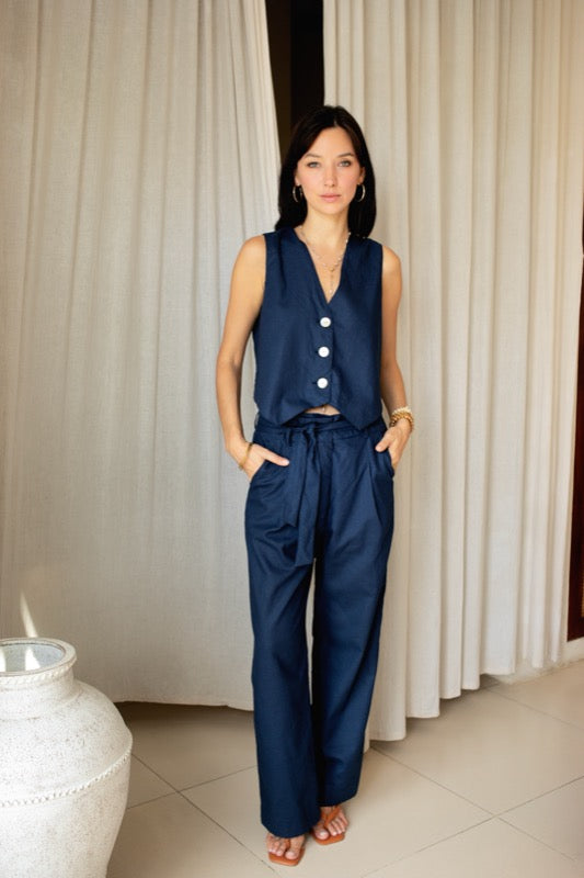 Petra Vest - Navy Linen