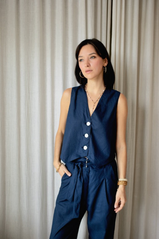 Petra Vest - Navy Linen