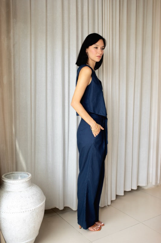 Petra Vest - Navy Linen
