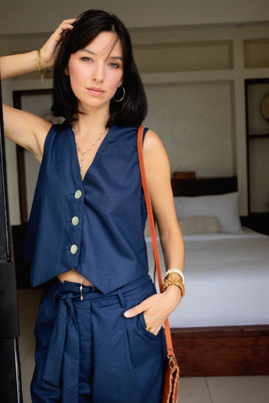 Petra Vest - Navy Linen