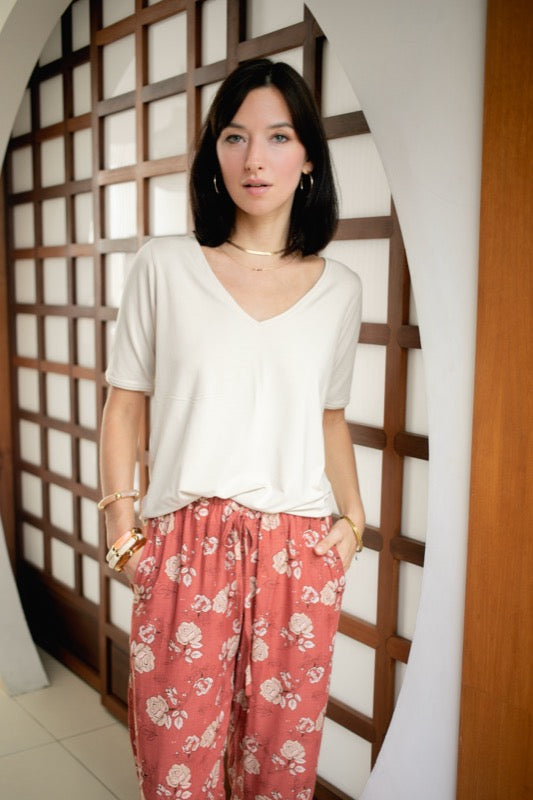 Candy V-Neck Top - Beige Jersey