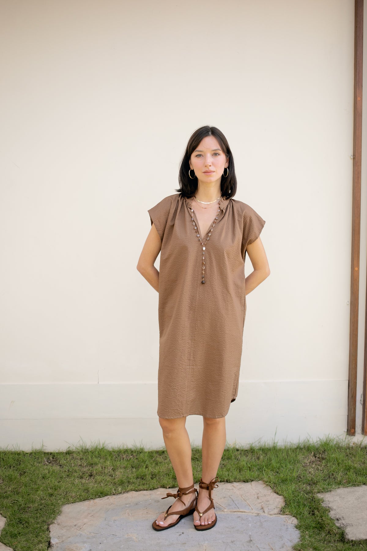 Rumi Dress - Taupe Seersucker