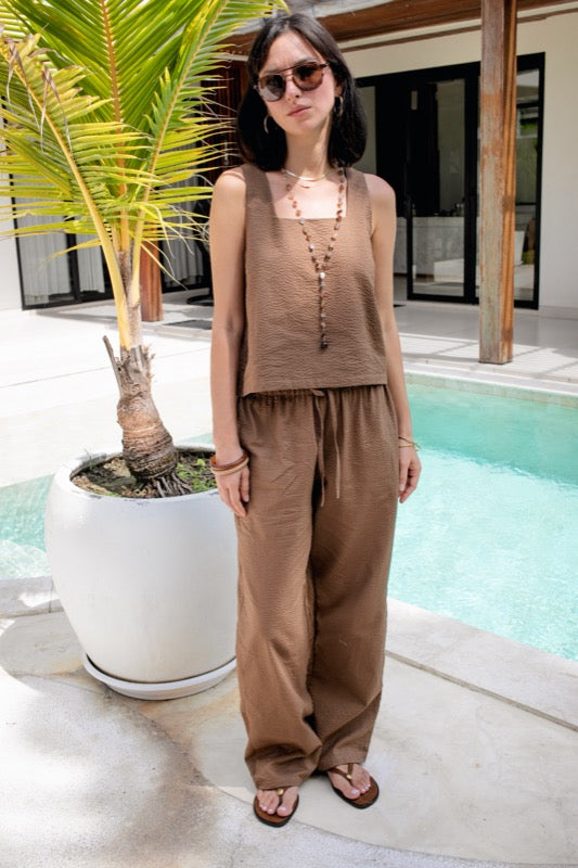 Coco Top - Taupe Seersucker