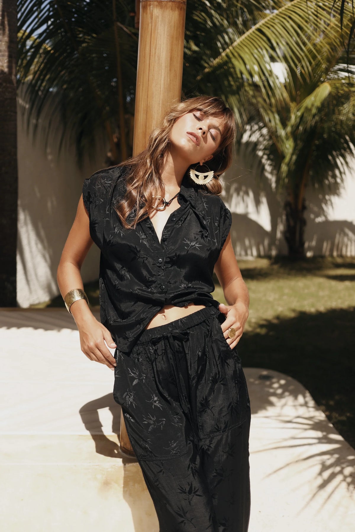 Halina Top - Black Jacquard