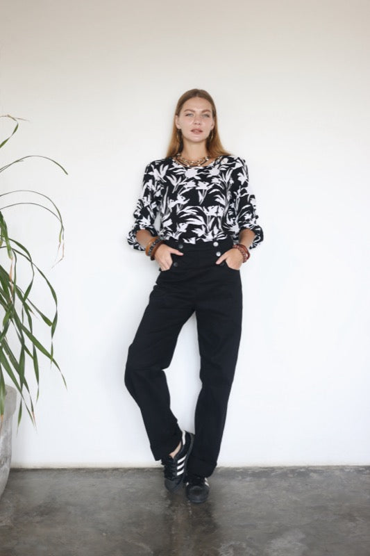 Total Eclipse Top - B & W Floral