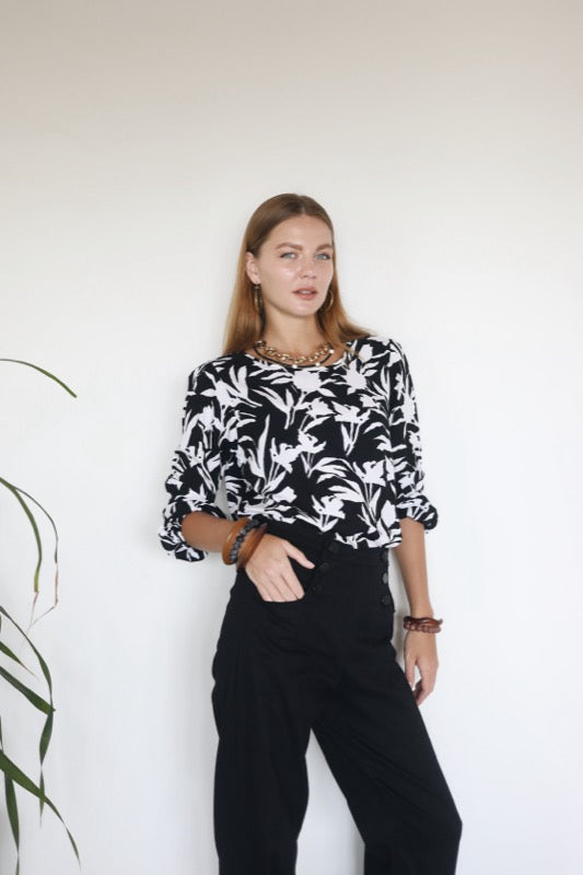 Total Eclipse Top - B & W Floral