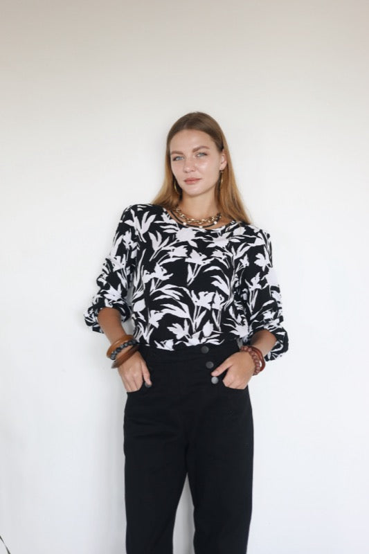 Total Eclipse Top - B & W Floral
