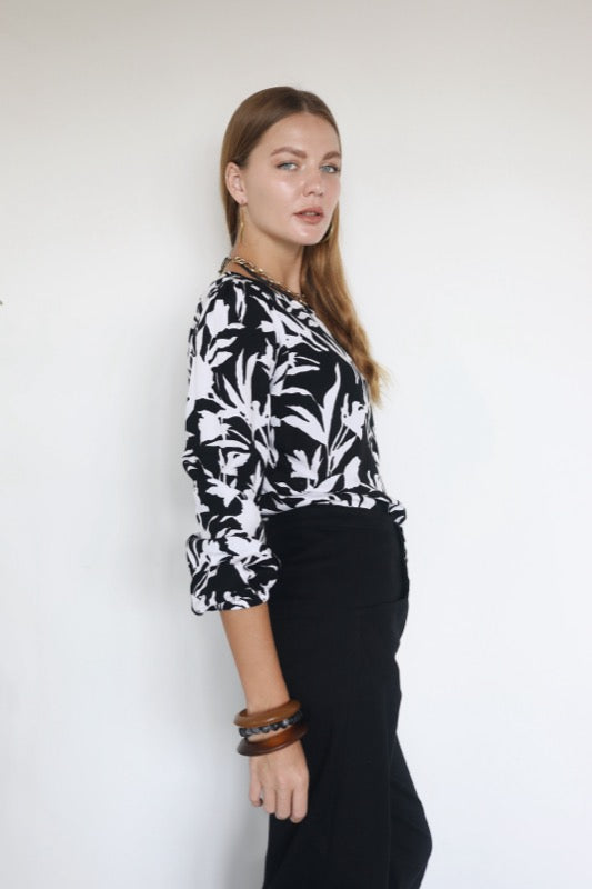 Total Eclipse Top - B & W Floral