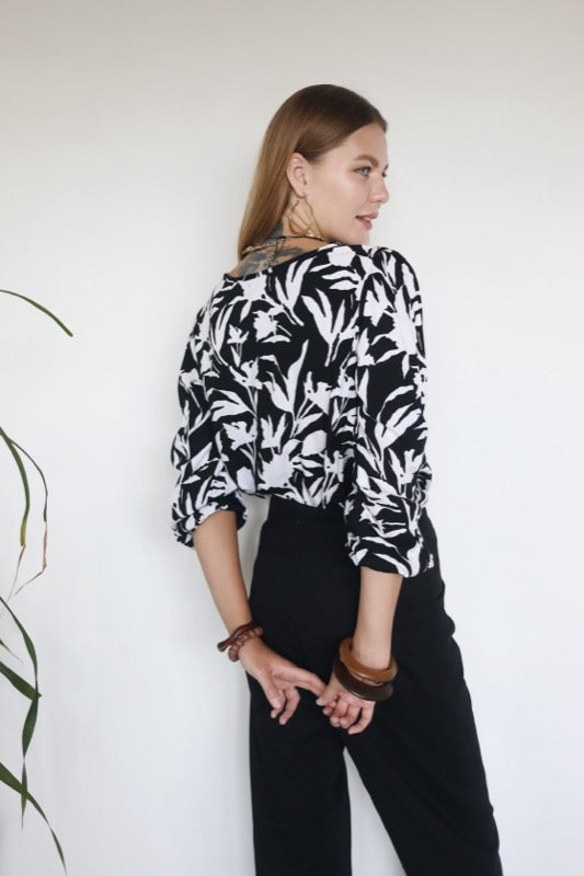 Total Eclipse Top - B & W Floral