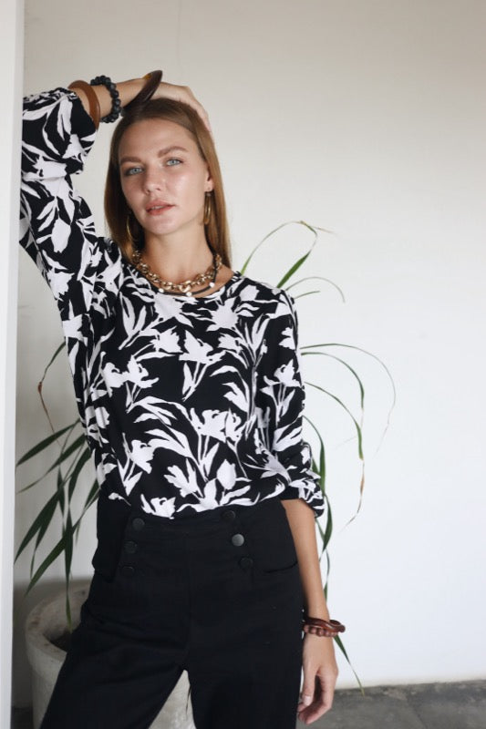 Total Eclipse Top - B & W Floral