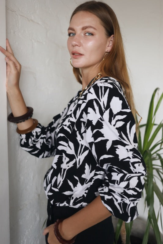 Total Eclipse Top - B & W Floral