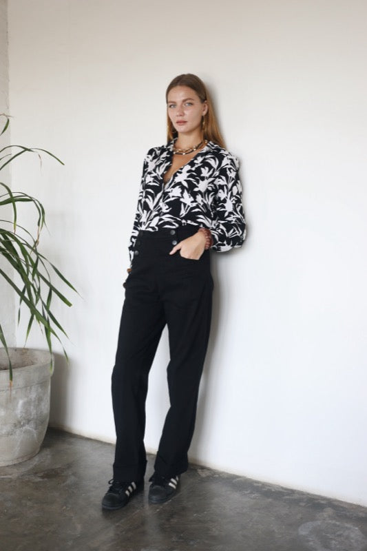 Joyce Blouse - B & W Floral