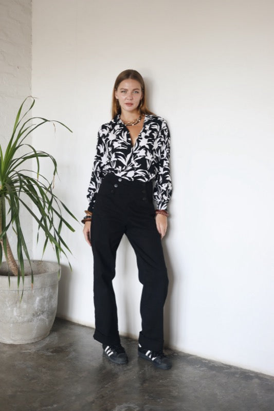 Joyce Blouse - B & W Floral