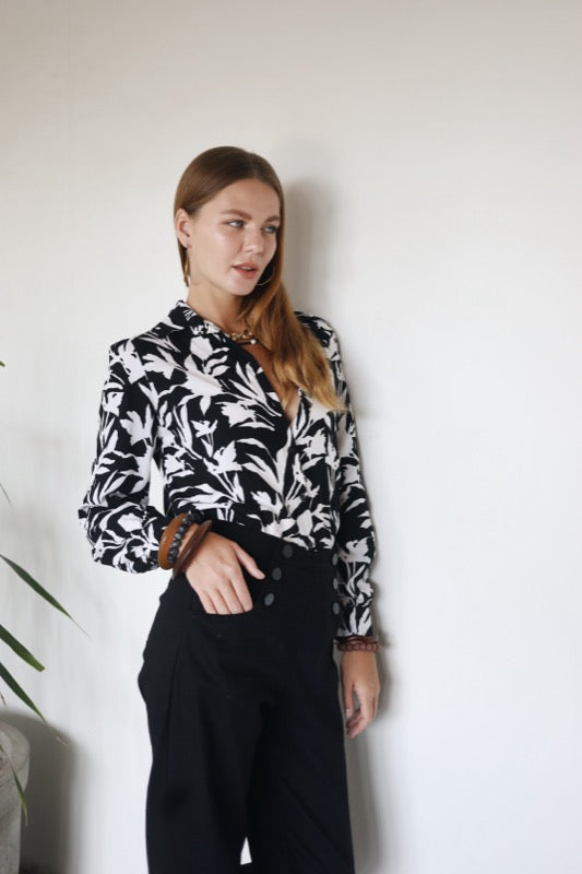 Joyce Blouse - B & W Floral