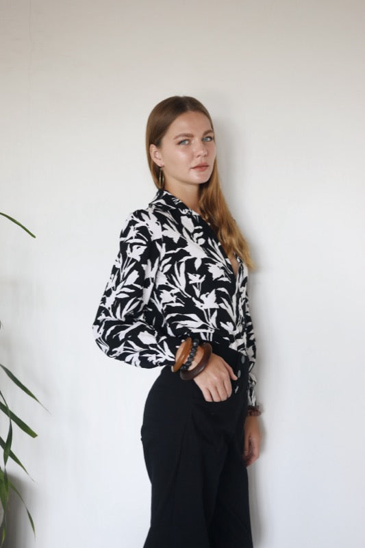 Joyce Blouse - B & W Floral