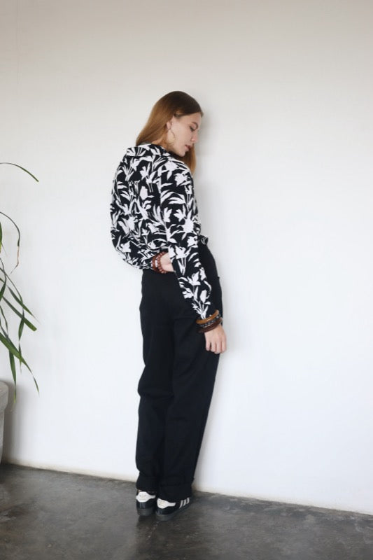 Joyce Blouse - B & W Floral