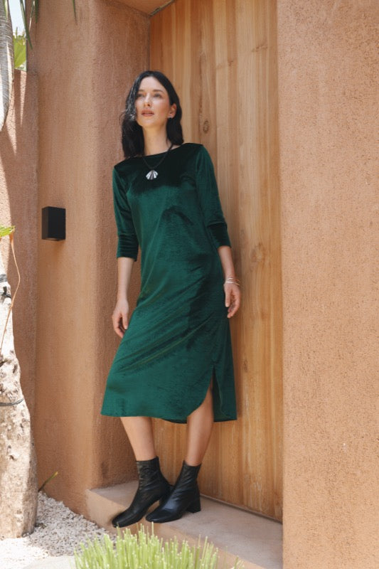 Teddie Velour Dress - Wicked Green Velvet