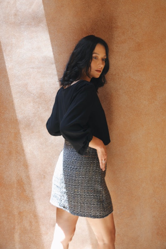 Estelle Skirt - Tweed Grey, Black & White