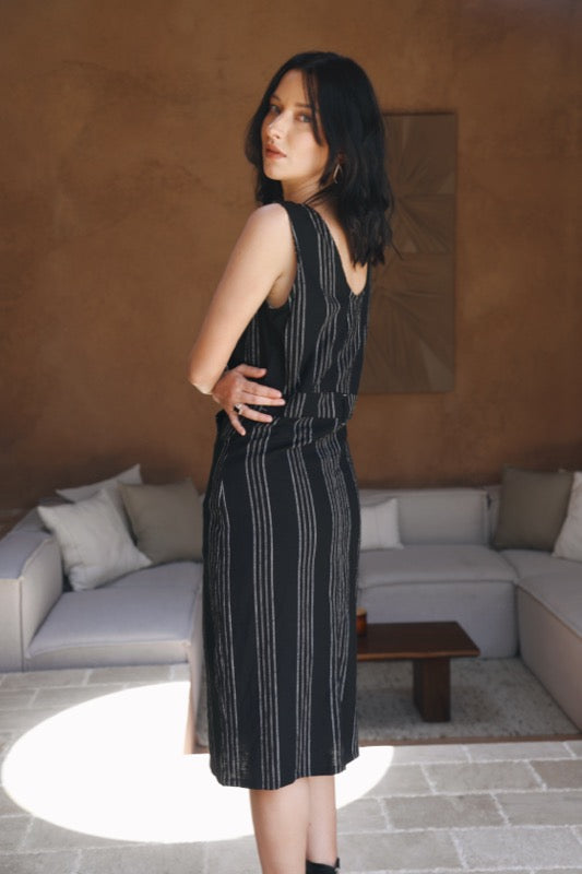Darcy Pinafore Dress - Pinstripe Linen