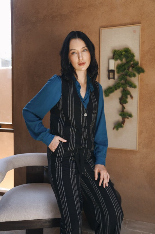 Petra Vest - Pinstripe Linen