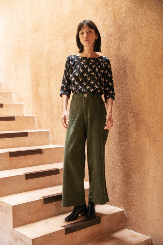 Louise Corduroy Pants Culottes - Olive