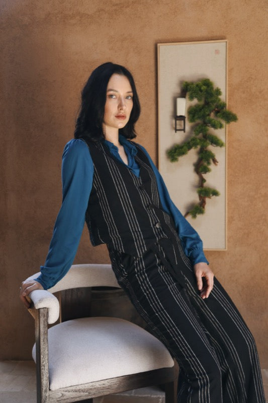 Petra Vest - Pinstripe Linen