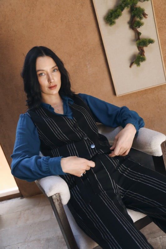 Petra Vest - Pinstripe Linen