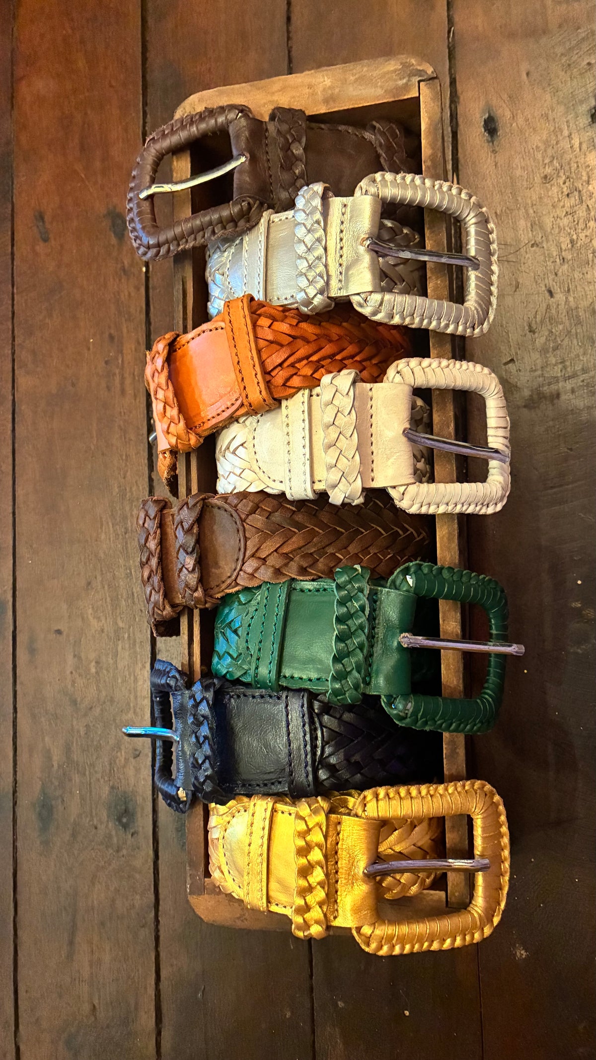 Tasha Leather Weave Belt - DK. Brown / Almond / Tan / Black / Gold / Silver / Wine / Green / Cream / Camel