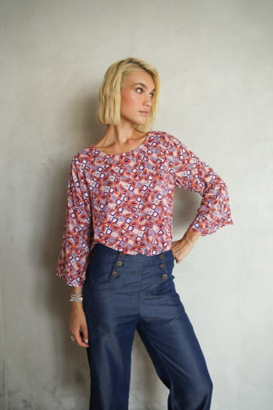 Total Eclipse 3/4 Top - Beige Aztec Multi