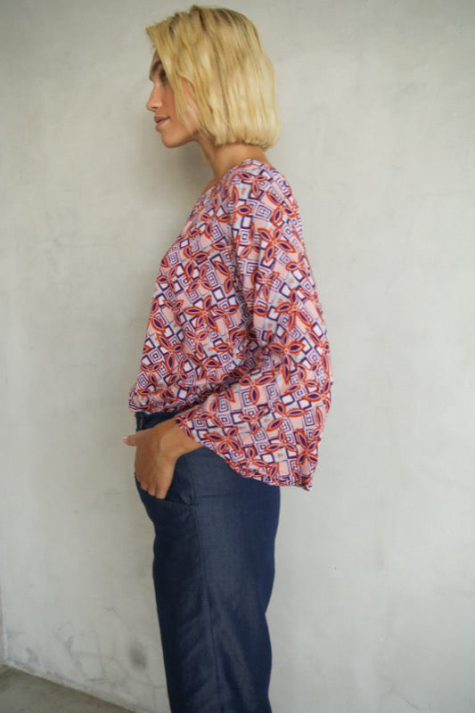 Total Eclipse 3/4 Top - Beige Aztec Multi