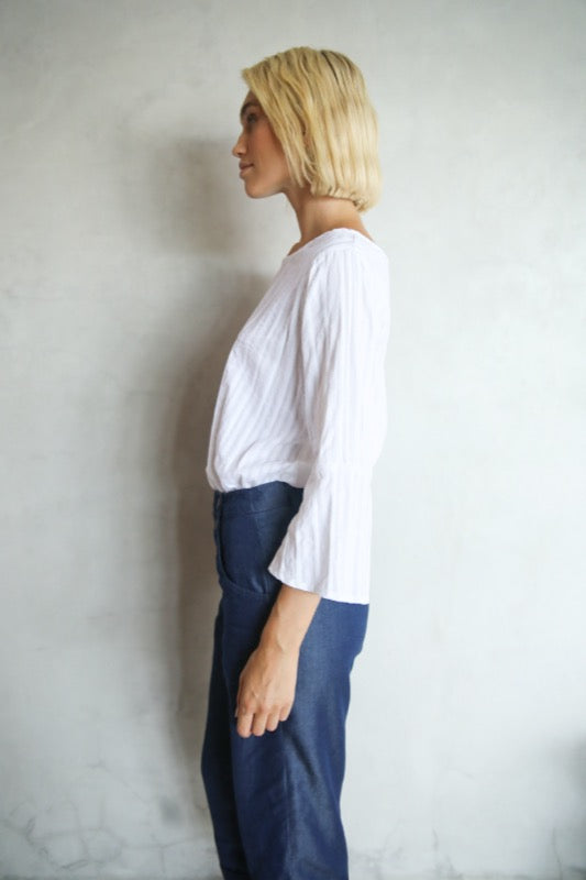 Total Eclipse 3/4 Top - White Embroidered