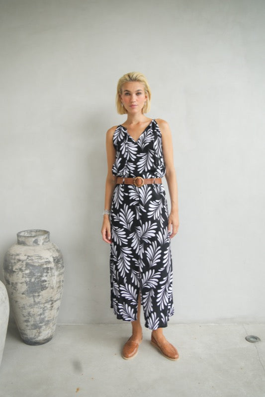 Harlow Skirt - Black & White Ferns