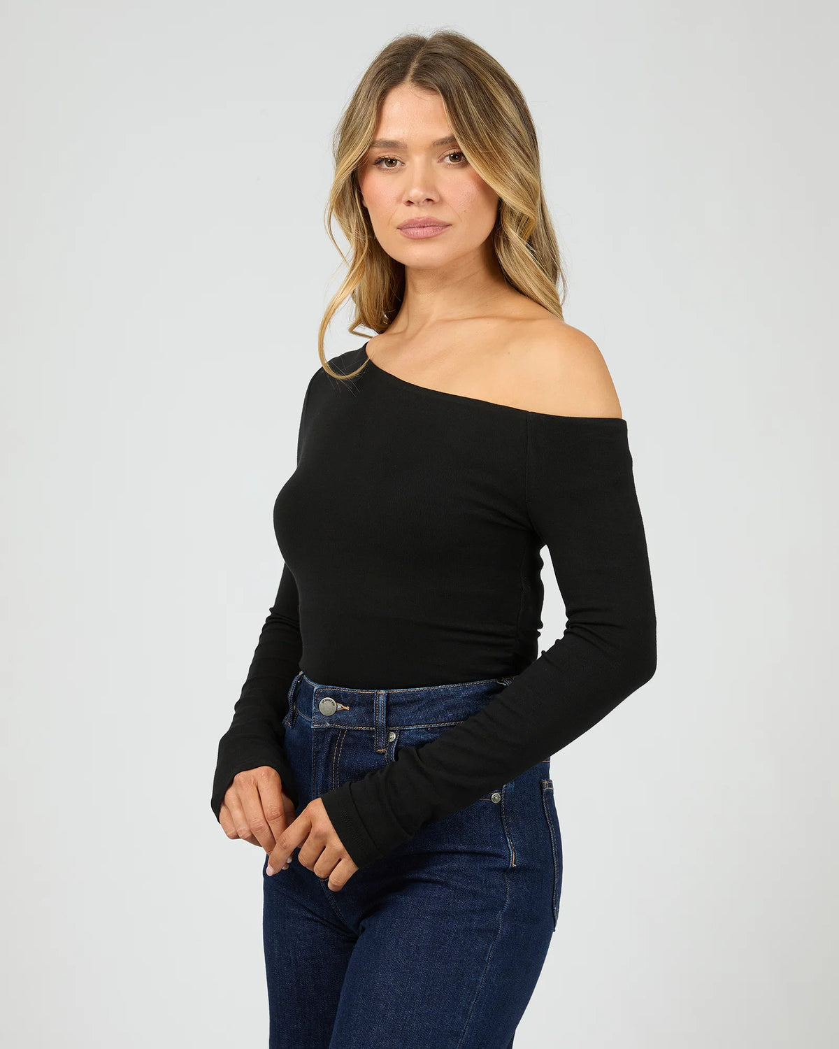 Kylie Off the Shoulder Longsleeve Top - Black