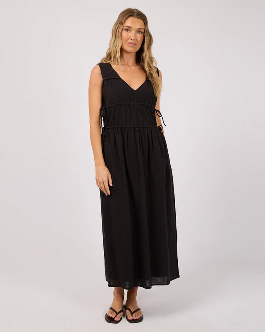 Heidi Ruched Maxi Dress - Black