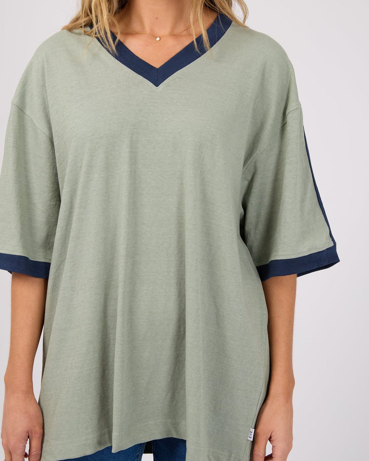 Zulu Panel Oversized V-Neck Tee - Sage