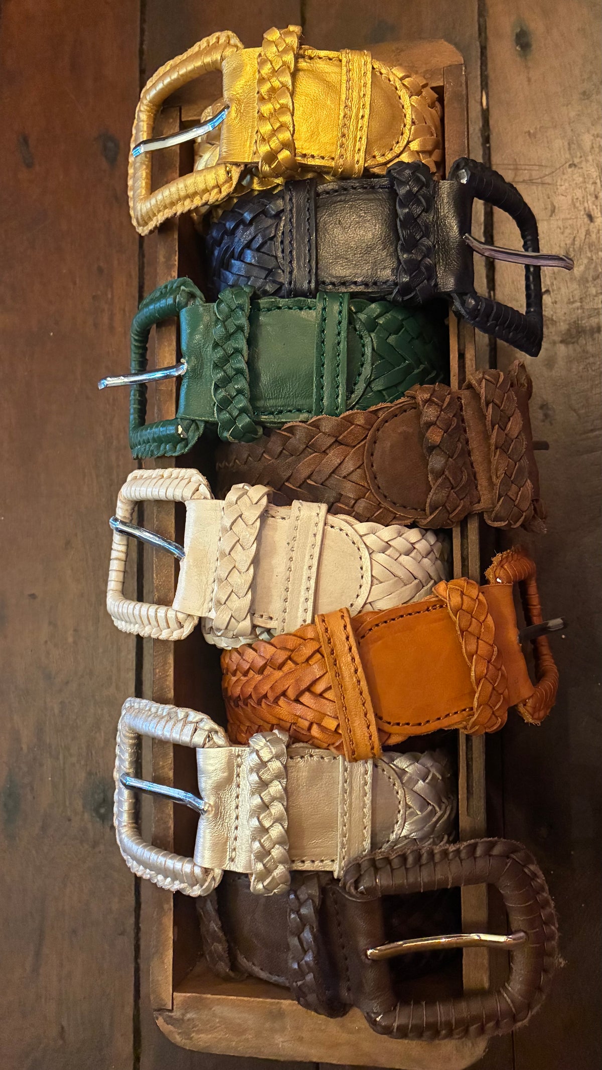 Tasha Leather Weave Belt - DK. Brown / Almond / Tan / Black / Gold / Silver / Wine / Green / Cream / Camel