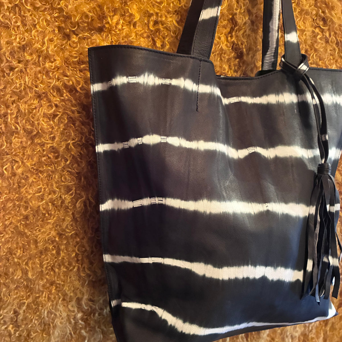 Jenny Tote Bag - Black Bean Tye Dye Leather