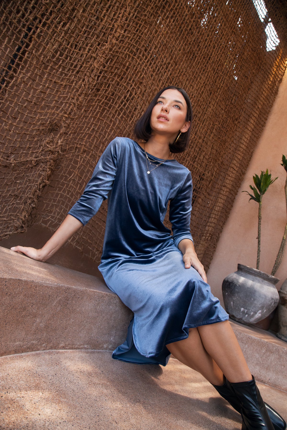 Teddie Velour Dress - NY Blue Velvet