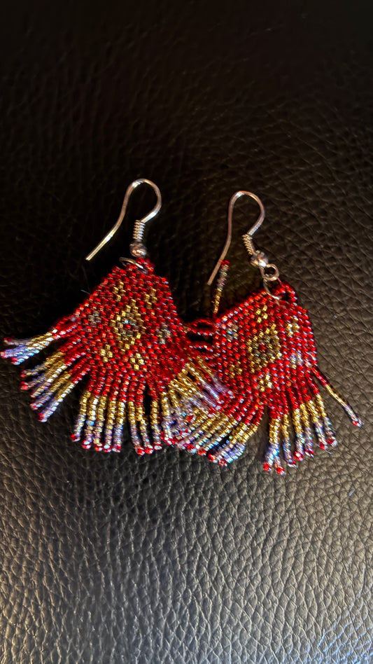 Aztec Beaded Earrings - Red