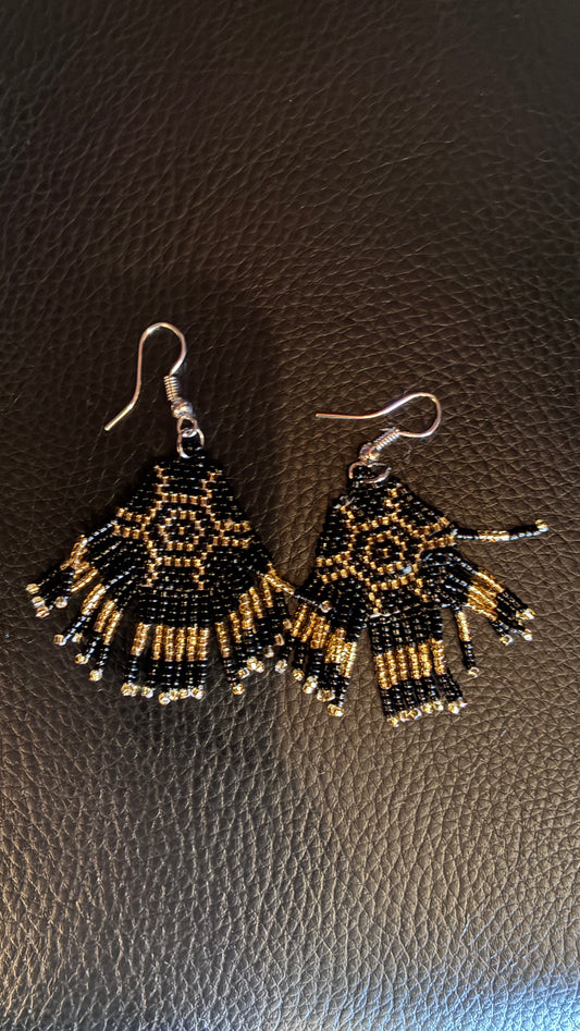 Aztec Beaded Earrings - Gold