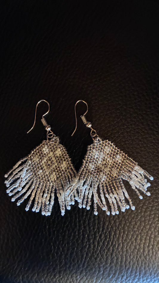 Aztec Beaded Earrings - White