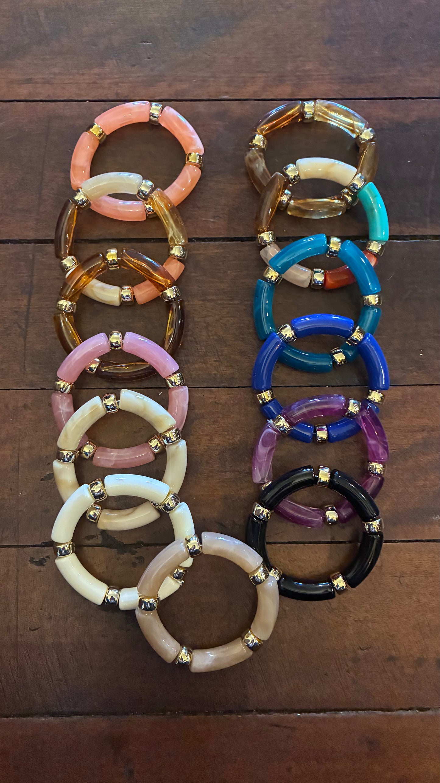 Resin/Gold Elastic Bracelets - Multi